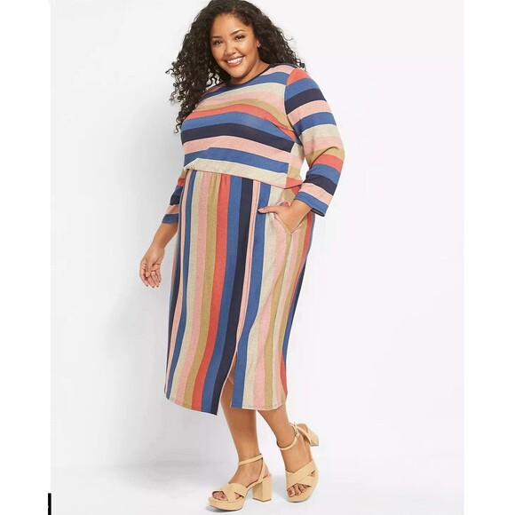 NWT Lane Bryant Knit Striped Long Sleeve Midi Dress Plus Size 34/36 - Picture 1 of 12